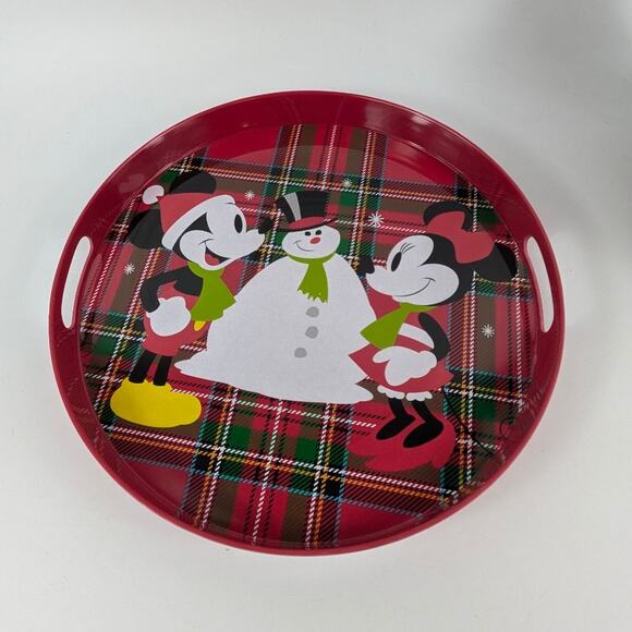 Mickey Minnie Mouse Christmas Tray Plates Serving Melamine Plaid Red Green New - Picture 9 of 16